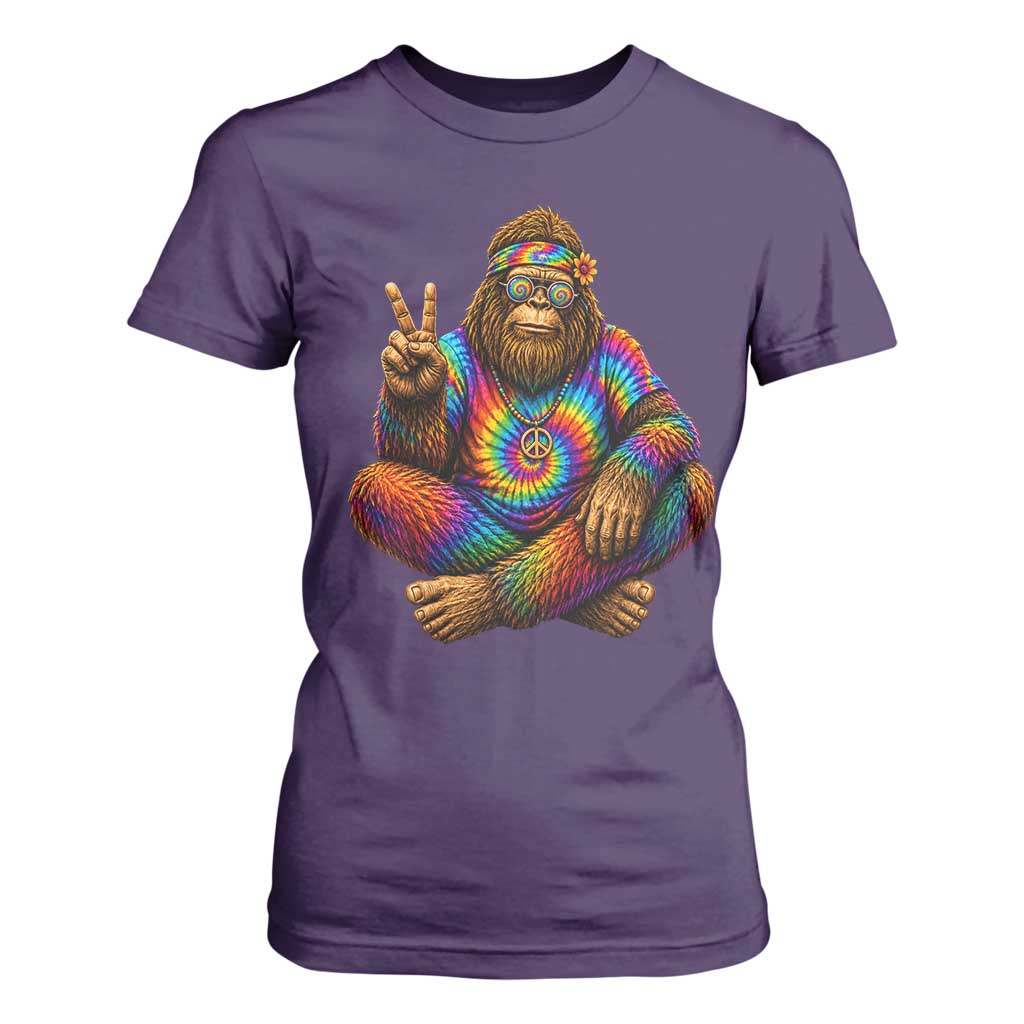 Hippie Bigfoot Peace Sign Tie Dye Sasquatch T Shirt For Women