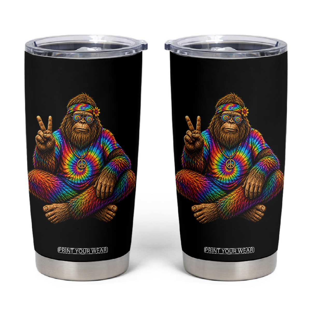 Hippie Bigfoot Peace Sign Tie Dye Sasquatch Tumbler Cup