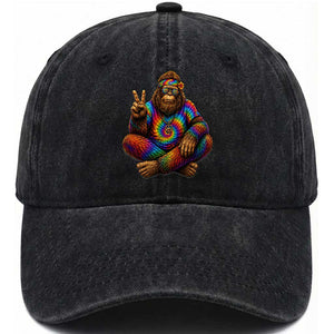 Hippie Bigfoot Peace Sign Tie Dye Sasquatch Washed Cotton Baseball Cap