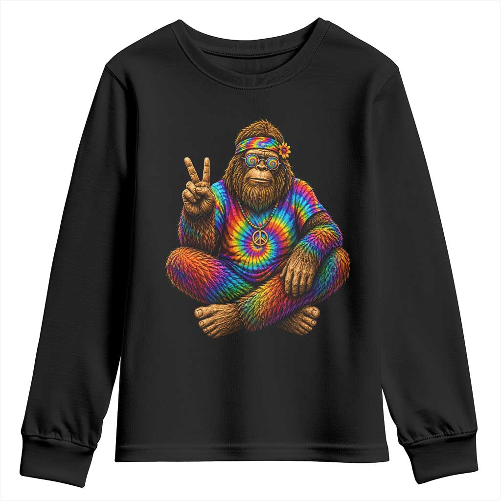 Hippie Bigfoot Peace Sign Tie Dye Sasquatch Youth Sweatshirt TS11 Black Print Your Wear