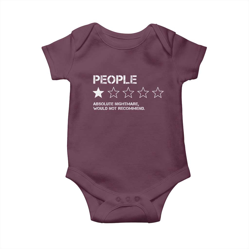 People 1 Star Absolute Nightmare Would Not Recommend Baby Onesie Funny Bold Text