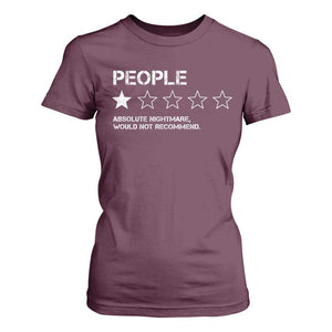 People 1 Star Absolute Nightmare Would Not Recommend T Shirt For Women Funny Bold Text