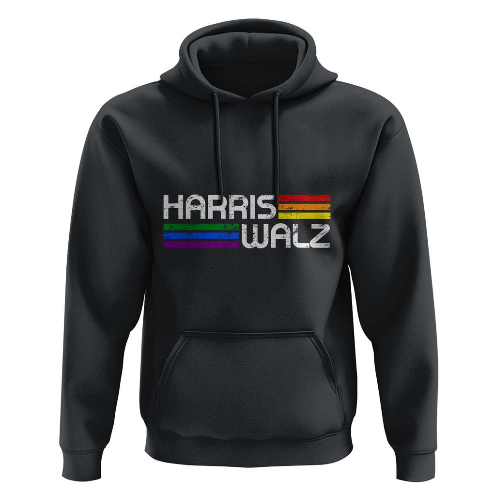Harris Walz Hoodie LGBT Rainbow Flag Retro Faded Stripes TS11 Black Print Your Wear