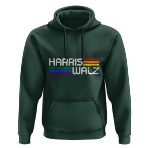 Harris Walz Hoodie LGBT Rainbow Flag Retro Faded Stripes TS11 Dark Forest Green Print Your Wear
