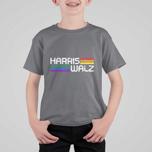 Harris Walz T Shirt For Kid LGBT Rainbow Flag Retro Faded Stripes TS11 Charcoal Print Your Wear
