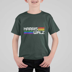 Harris Walz T Shirt For Kid LGBT Rainbow Flag Retro Faded Stripes TS11 Dark Forest Green Print Your Wear