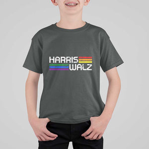 Harris Walz T Shirt For Kid LGBT Rainbow Flag Retro Faded Stripes TS11 Dark Heather Print Your Wear