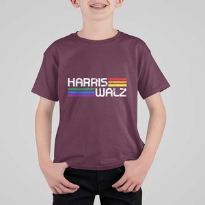 Harris Walz T Shirt For Kid LGBT Rainbow Flag Retro Faded Stripes TS11 Maroon Print Your Wear