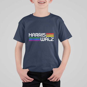 Harris Walz T Shirt For Kid LGBT Rainbow Flag Retro Faded Stripes TS11 Navy Print Your Wear