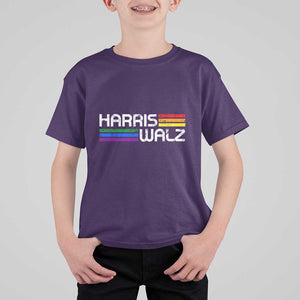 Harris Walz T Shirt For Kid LGBT Rainbow Flag Retro Faded Stripes TS11 Purple Print Your Wear