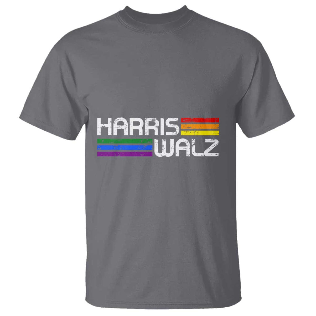 Harris Walz T Shirt LGBT Rainbow Flag Retro Faded Stripes TS11 Charcoal Print Your Wear
