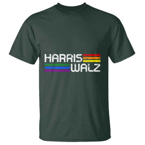 Harris Walz T Shirt LGBT Rainbow Flag Retro Faded Stripes TS11 Dark Forest Green Print Your Wear