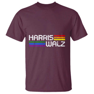 Harris Walz T Shirt LGBT Rainbow Flag Retro Faded Stripes TS11 Maroon Print Your Wear