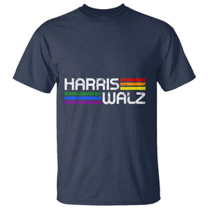 Harris Walz T Shirt LGBT Rainbow Flag Retro Faded Stripes TS11 Navy Print Your Wear