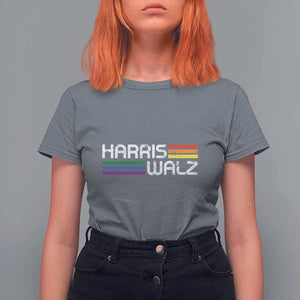 Harris Walz T Shirt For Women LGBT Rainbow Flag Retro Faded Stripes TS11 Charcoal Print Your Wear