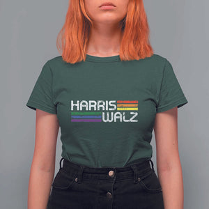 Harris Walz T Shirt For Women LGBT Rainbow Flag Retro Faded Stripes TS11 Dark Forest Green Print Your Wear