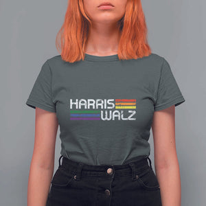 Harris Walz T Shirt For Women LGBT Rainbow Flag Retro Faded Stripes TS11 Dark Heather Print Your Wear