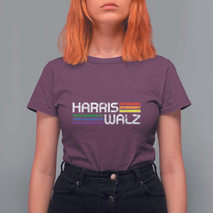 Harris Walz T Shirt For Women LGBT Rainbow Flag Retro Faded Stripes TS11 Maroon Print Your Wear