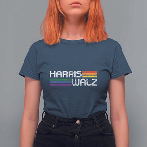 Harris Walz T Shirt For Women LGBT Rainbow Flag Retro Faded Stripes TS11 Navy Print Your Wear