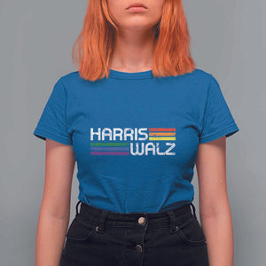 Harris Walz T Shirt For Women LGBT Rainbow Flag Retro Faded Stripes TS11 Royal Blue Print Your Wear
