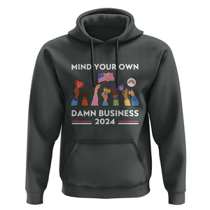 Harris Walz Hoodie Mind Your Own Damn Business 2024 American Flag Rainbow LGBT TS11 Dark Heather Print Your Wear
