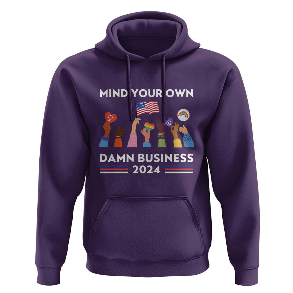 Harris Walz Hoodie Mind Your Own Damn Business 2024 American Flag Rainbow LGBT TS11 Purple Print Your Wear