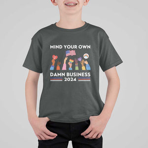 Harris Walz T Shirt For Kid Mind Your Own Damn Business 2024 American Flag Rainbow LGBT TS11 Dark Heather Print Your Wear