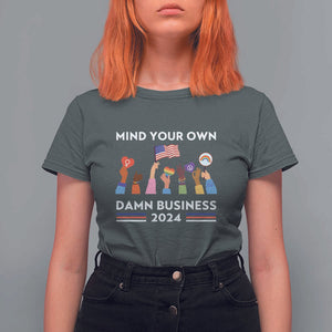 Harris Walz T Shirt For Women Mind Your Own Damn Business 2024 American Flag Rainbow LGBT TS11 Dark Heather Print Your Wear