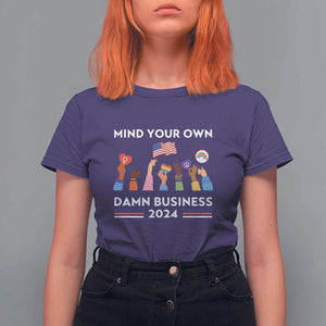 Harris Walz T Shirt For Women Mind Your Own Damn Business 2024 American Flag Rainbow LGBT TS11 Purple Print Your Wear