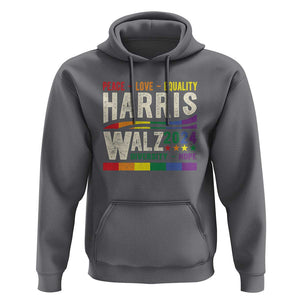 Harris Walz 2024 Hoodie Peace Love Equality Hope Diversity Vintage LGBT Rainbow Flag TS11 Charcoal Print Your Wear