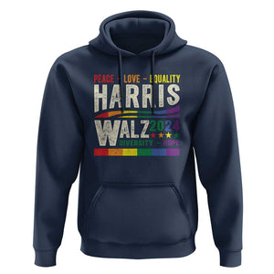 Harris Walz 2024 Hoodie Peace Love Equality Hope Diversity Vintage LGBT Rainbow Flag TS11 Navy Print Your Wear