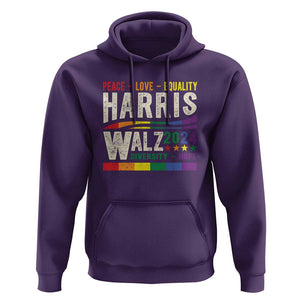 Harris Walz 2024 Hoodie Peace Love Equality Hope Diversity Vintage LGBT Rainbow Flag TS11 Purple Print Your Wear