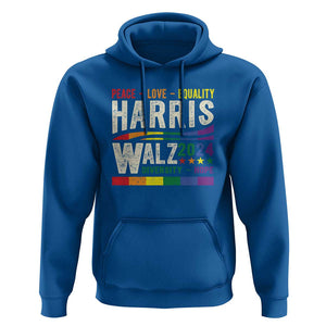 Harris Walz 2024 Hoodie Peace Love Equality Hope Diversity Vintage LGBT Rainbow Flag TS11 Royal Blue Print Your Wear