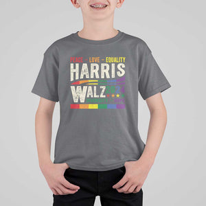 Harris Walz 2024 T Shirt For Kid Peace Love Equality Hope Diversity Vintage LGBT Rainbow Flag TS11 Charcoal Print Your Wear