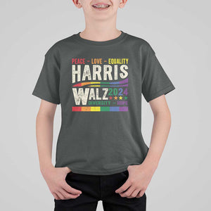 Harris Walz 2024 T Shirt For Kid Peace Love Equality Hope Diversity Vintage LGBT Rainbow Flag TS11 Dark Heather Print Your Wear