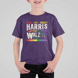 Harris Walz 2024 T Shirt For Kid Peace Love Equality Hope Diversity Vintage LGBT Rainbow Flag TS11 Purple Print Your Wear