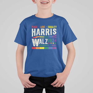 Harris Walz 2024 T Shirt For Kid Peace Love Equality Hope Diversity Vintage LGBT Rainbow Flag TS11 Royal Blue Print Your Wear