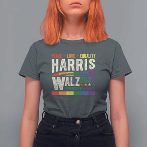 Harris Walz 2024 T Shirt For Women Peace Love Equality Hope Diversity Vintage LGBT Rainbow Flag TS11 Dark Heather Print Your Wear