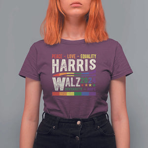 Harris Walz 2024 T Shirt For Women Peace Love Equality Hope Diversity Vintage LGBT Rainbow Flag TS11 Maroon Print Your Wear