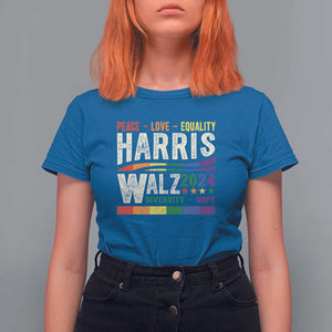 Harris Walz 2024 T Shirt For Women Peace Love Equality Hope Diversity Vintage LGBT Rainbow Flag TS11 Royal Blue Print Your Wear