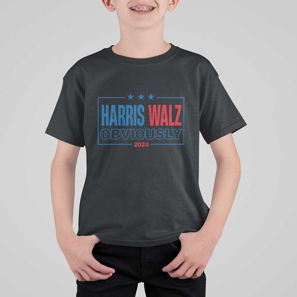 Kamala Walz Supporter T Shirt For Kid Harris Walz Obviously 2024 US Elections Star TS11 Black Print Your Wear