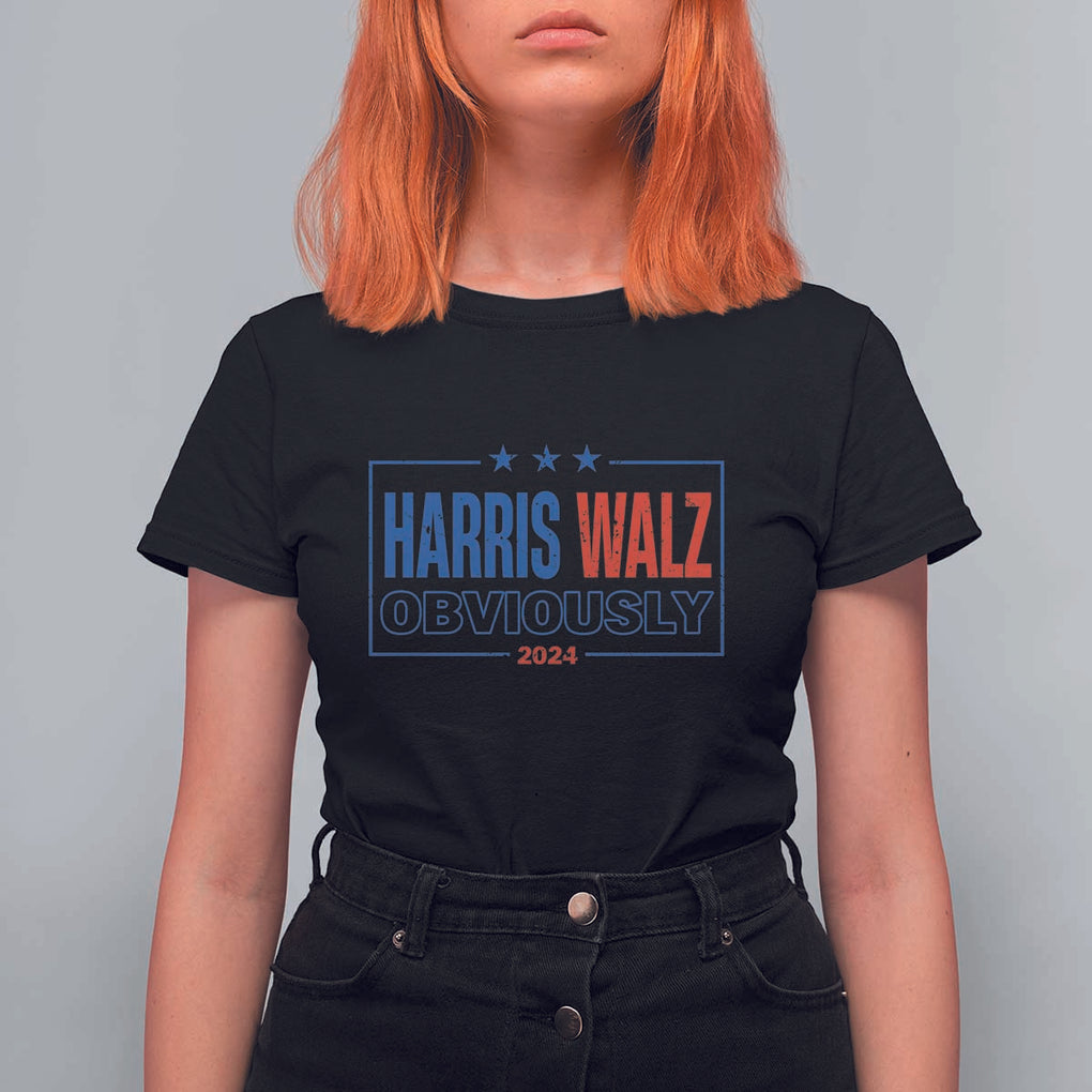 Kamala Walz Supporter T Shirt For Women Harris Walz Obviously 2024 US Elections Star TS11 Black Print Your Wear