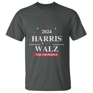 Kamala Walz Supporter T Shirt Harris Walz For The People 2024 American Flag Star TS11 Dark Heather Print Your Wear