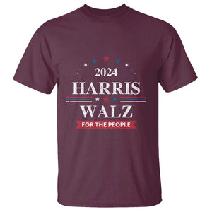 Kamala Walz Supporter T Shirt Harris Walz For The People 2024 American Flag Star TS11 Maroon Print Your Wear