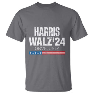 Harris Walz'24 Obviously T Shirt American Flag Kamala For President Election TS11 Charcoal Print Your Wear