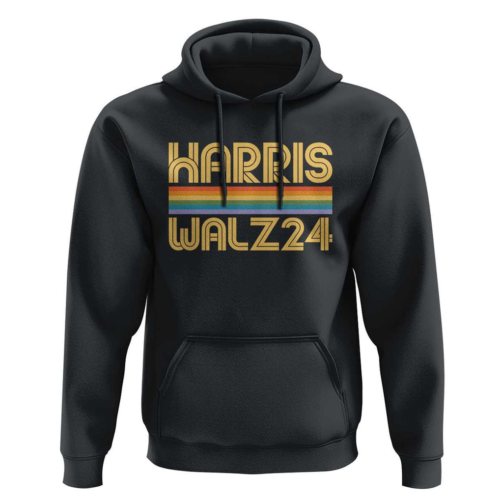 Harris Walz'24 Hoodie Retro Rainbow Stripes LGBT Flag US Presidential Election 2024 TS11 Black Print Your Wear