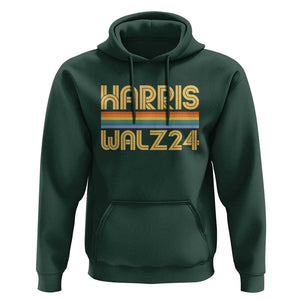 Harris Walz'24 Hoodie Retro Rainbow Stripes LGBT Flag US Presidential Election 2024 TS11 Dark Forest Green Print Your Wear