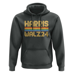 Harris Walz'24 Hoodie Retro Rainbow Stripes LGBT Flag US Presidential Election 2024 TS11 Dark Heather Print Your Wear