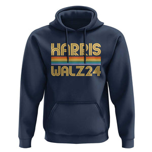 Harris Walz'24 Hoodie Retro Rainbow Stripes LGBT Flag US Presidential Election 2024 TS11 Navy Print Your Wear