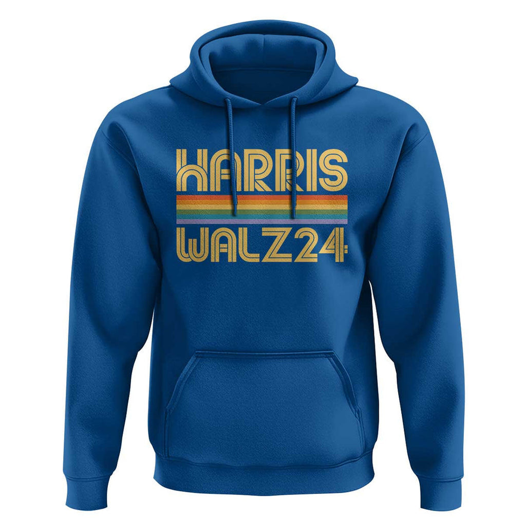 Harris Walz'24 Hoodie Retro Rainbow Stripes LGBT Flag US Presidential Election 2024 TS11 Royal Blue Print Your Wear